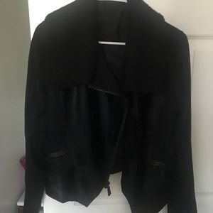 Elie Tahari Black Suede and Calf-hair Moto Jacket